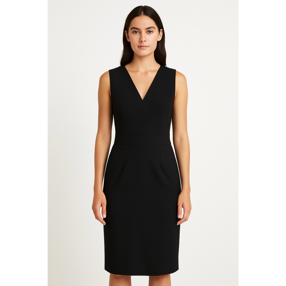 Ann Taylor Shift Dress Black Sleeveless Stretch V Neck Sheath Classic Size 4T
